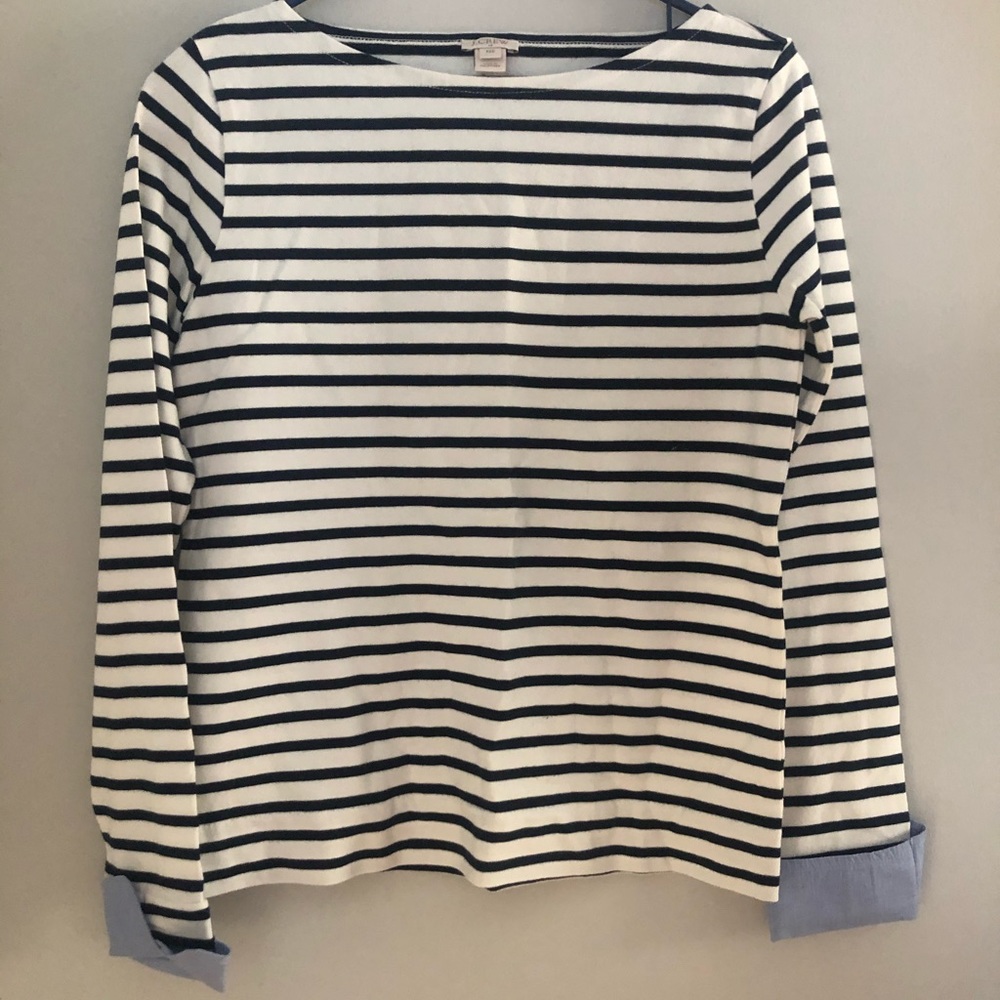J Crew striped top with oxford cuffs